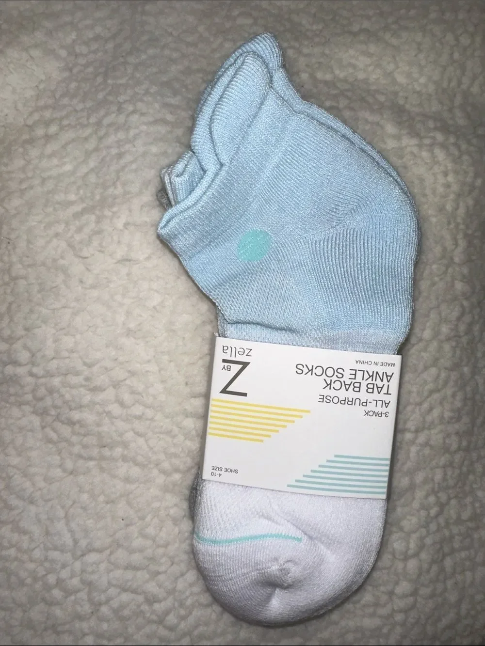 Zella OS Shades of Blue Ankle Tab Sport Cotton Blend 3 pack Socks
